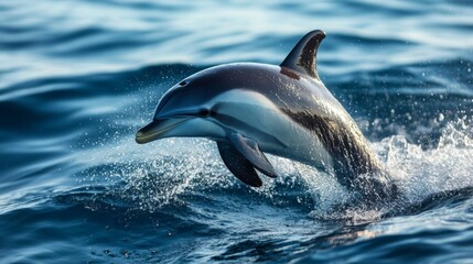 Fototapeta premium Playful Dolphin Leaping in Blue Ocean Water