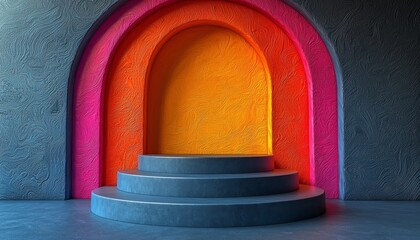 Fototapeta premium Colorful textured backdrop with a modern stage and archways