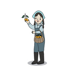 Farmer holding Marian Plum, hand drawn style vector illustration.