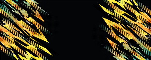 Sport Banner Design with Yellow Brush Strokes and Halftone Effect in Grunge Style