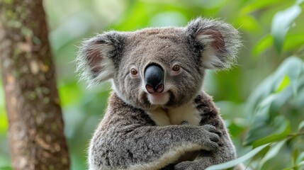 Close-up of a koala in a tree.  Possible use Nature, wildlife stock photo
