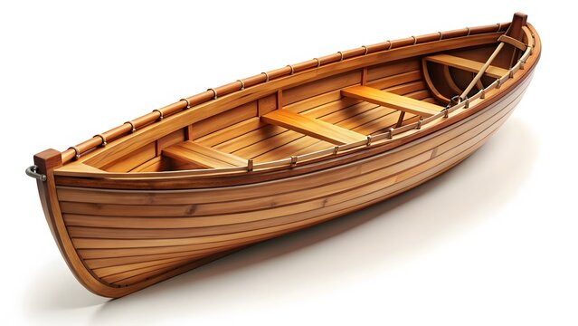 Wooden Rowboat on White Background