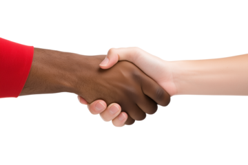 A handshake between a Black man and a White woman, isolated on a transparent background.