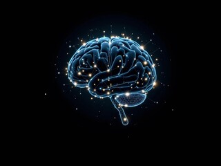  A tech-inspired brain made of glowing lines and digital nodes