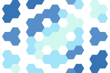 Hexagonal gradient pattern in blue mint with abstract hexagon design and seamless digital flow. Futuristic texture concept