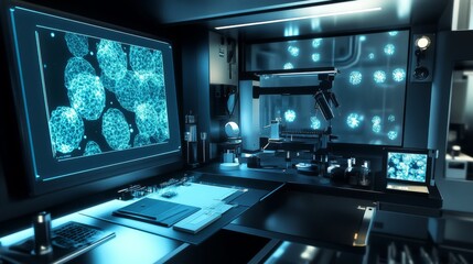 Futuristic Lab Microscope, Cells, Research, Technological Advanced