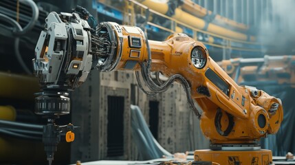 Futuristic robotic arm in a factory