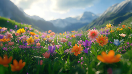 Obraz premium Beautiful Green Meadows with a Colorful Array of Blossoming Flowers