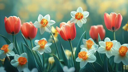 Tulips and Daffodils in Full Bloom, Celebrating the Joy of Spring
