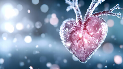 Obraz premium Frozen Heart Anatomy, Medical Illustration, Winter Background, Healthcare Concept