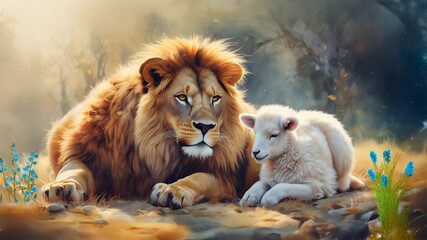 Obraz premium A Lion and a Lamb 14