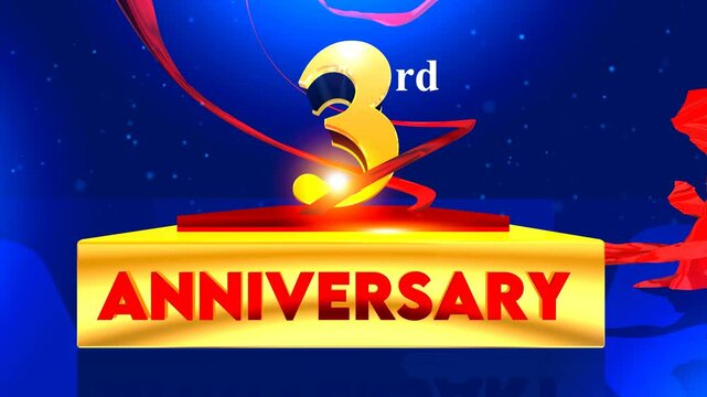 3rd Anniversary Animation with cloth swirl and blue background