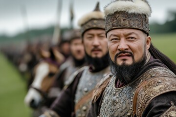 Fototapeta premium Steppe rider: Tatar Mongol, fearless fighter, conquest era, tribal tradition, battle strategy, cultural pride, legendary force, nomadic endurance, historical influence, warrior code, empire builder