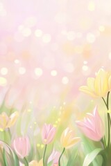 Obraz premium Colorful spring flowers blooming in a soft pastel background during a sunny day