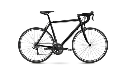 Sleek black road bicycle isolated on a white background