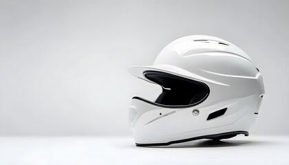 White racing helmet sits on a white surface background