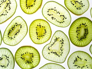 Fototapeta premium Kiwi, kiwi styling, kiwi food styling, kiwi slices, cut kiwi, kiwi photo, Korean kiwi, kiwi dish, kiwi dessert, generative AI