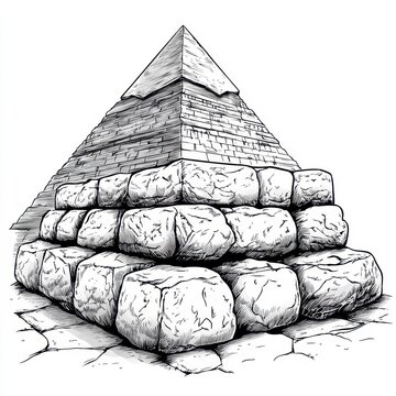 recommend clip art: Detailed Black And White Drawing Of An Ancient Pyramid