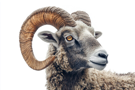 Sheep close-up portrait in an outdoor setting.
