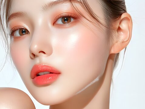 asian beauty woman with clean fresh skin on white background, beauty and spa, Face care and treatment, Cosmetology, plastic surgery, cosmetic surgery, korean girl, korean woman, Generative AI