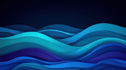 Fototapeta premium A serene abstract design featuring flowing waves in shades of blue, creating a calming and fluid visual effect against a dark background.