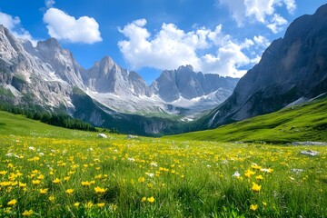 Alpine Meadow with Mountain View