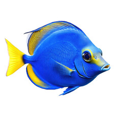 Naklejka premium Vibrant Blue Fish with Yellow Accents Swimming in Clear Water