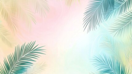 Beautiful tropical palm leaves create a serene background with soft pastel colors at sunset