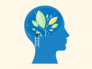 "Growth and Development: Silhouette of Human Head with Plant