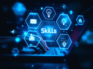 Digital "Skills" Development Overlay on Laptop Keyboard