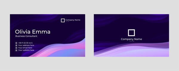 Naklejka premium Modern business card template with purple wave shape