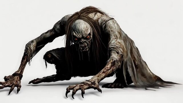 A terrifying digital rendering of a monstrous creature, a grotesque humanoid with decaying flesh, sharp claws, and glowing eyes, evoking fear and dread.
