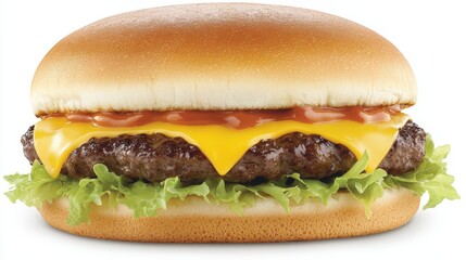 Freshly Made Cheeseburger with Lettuce and Ketchup on Bun