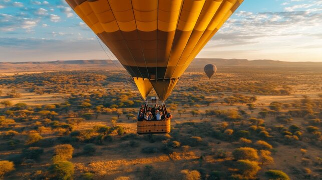 Fototapeta Hot air balloon safari over African savanna
