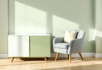 Fototapeta premium Minimalist Living Room with Modern Furniture and Soft Lighting