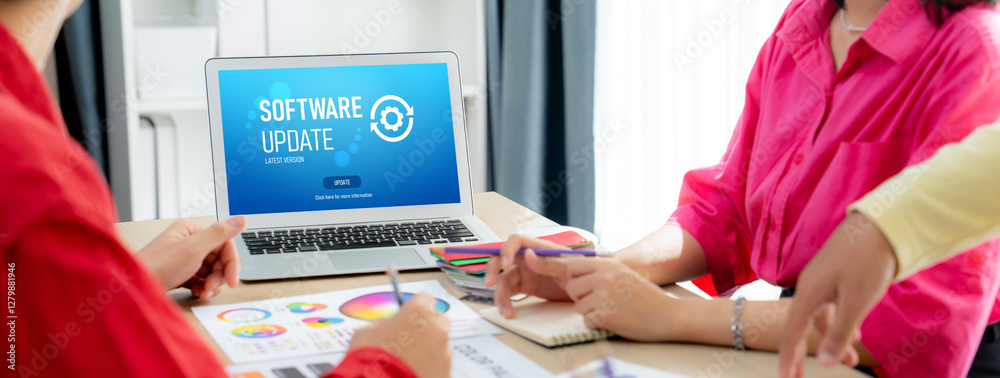 Poster software update on computer for brisk version of device software upgrade