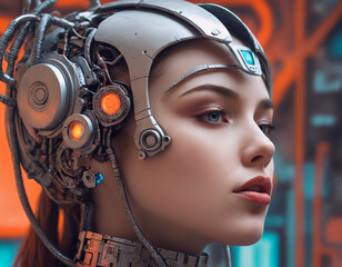 Fototapeta premium portrait of a young woman with headphones on head