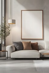 Modern living room interior with blank frame