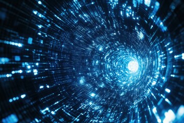 Obraz premium Abstract blue digital tunnel, glowing particles. Perfect for tech, data, and futuristic concepts, symbolizes speed, innovation.