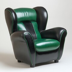 Stylish green & black leather armchair, studio shot