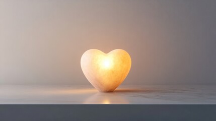 Fototapeta premium A glowing heart-shaped candle on a plain white surface; simplicity and romance captured in a single frame
