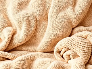 Close-up of a cozy rolled blanket with a soft, plush texture, ideal for adding warmth and comfort to any space, texture, comfort, room