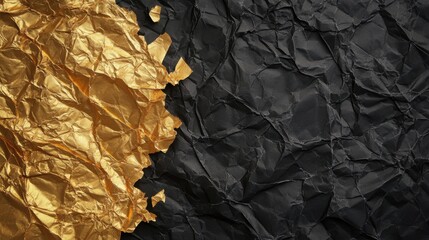 A golden idea amidst failure: crumpled golden paper contrasting with dark sheets.