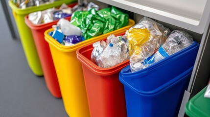 Colorful Recycling Bins for Waste Separation in Modern Office Environment