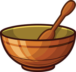 Wooden bowl on white background vector art illustration