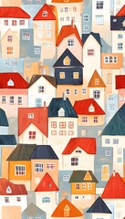 Naklejka premium A charming artistic illustration depicting colorful homes in a town