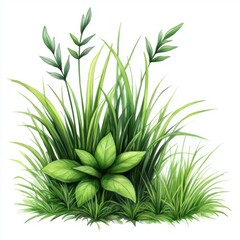 Fototapeta premium Lush Green Grass and Plants with Varied Textures and Shades for Nature and Landscape Themes