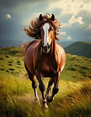 Obraz premium Horse running in grassland