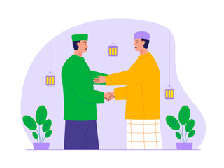 Muslim man wishing ramadan Eid each other Illustration. Eid illustration. Flat vector illustration concept.