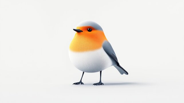 Cute and Colorful Cartoon Bird with Orange Chest and Gray Head, Ideal for Illustrations and Designs